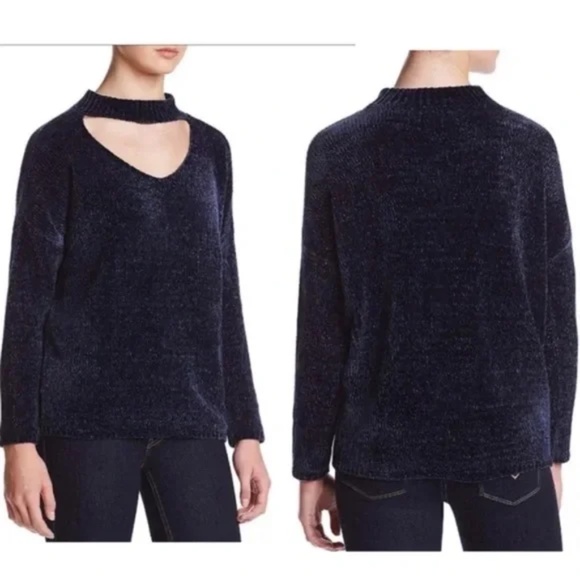 NWT No Comment NY & LA Gigi Mock Neckline Chenille Cutout Choker Sweater Size L - Picture 1 of 11